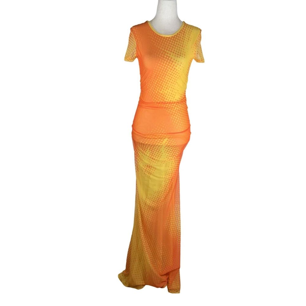WOODS By Jordyn Womens Maxi Dress Stretch Mesh Orange & Yellow Size S